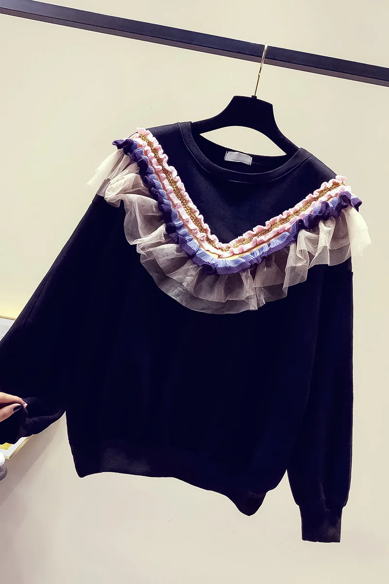 Quality Women Sweatshirt Pullovers Lady Autumn Winter Warm Long sleeve Ruffles Tops | Женская одежда