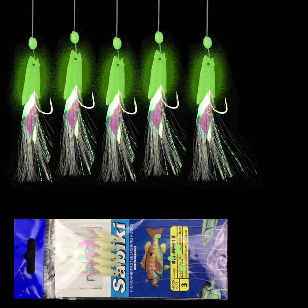 

5 In 1 Soft Fishing Lure Bait Rigs Fishing Lure With Hook Luminous Octopus Fish Head String Hook Sets Fish Tackle Accessories