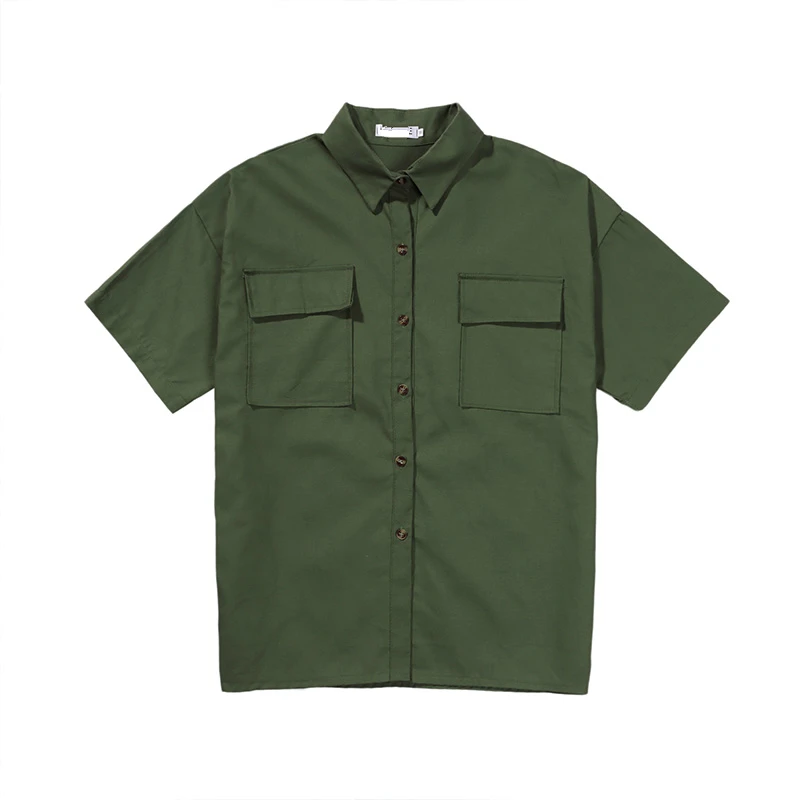 

Short-sleeve Shirts Men Summer Thin Solid Casual Cargo Loose Mens Shirt Simple All-match Safari-style Korean Trendy Ins BF Daily