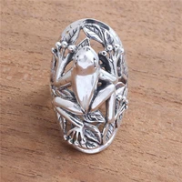 trendy antique silver color hollow out frog branch leaves plants finger rings for women party wedding jewelry anniversary