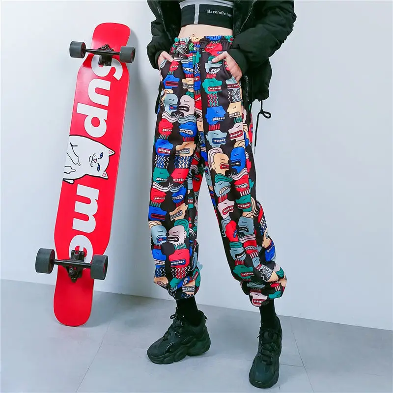 

HOUZHOU Korean Fashion Cartoon Print Jogging Sweatpants Women Harajuku Hippie Streetwear High Waist Harem Pants Casual Trousers