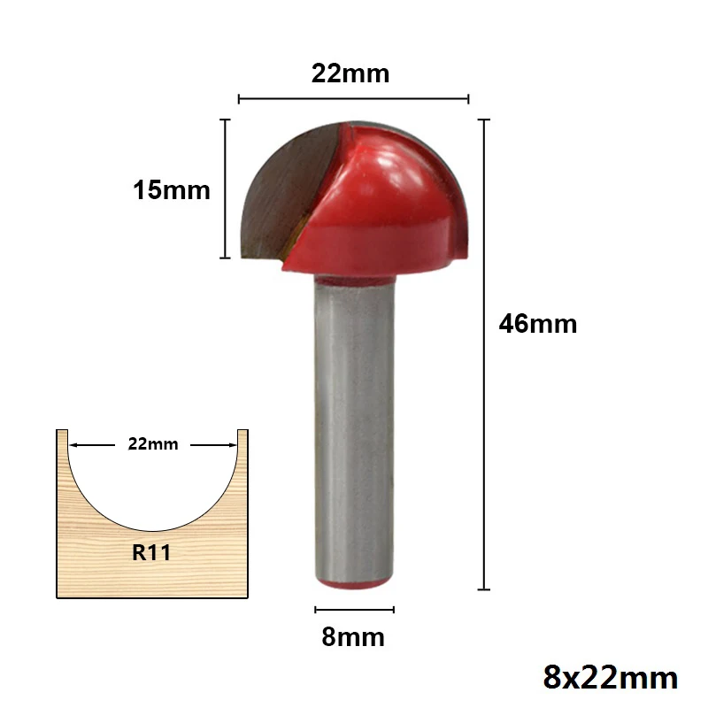 8x22mm 1 шт. Концевая фреза 8 мм хвостовик стержневого ящика, Фасонная Фреза Для закругления уголков фреза для дерева 16/19/22/25 мм - Длина режущей кромки: 8x22mm