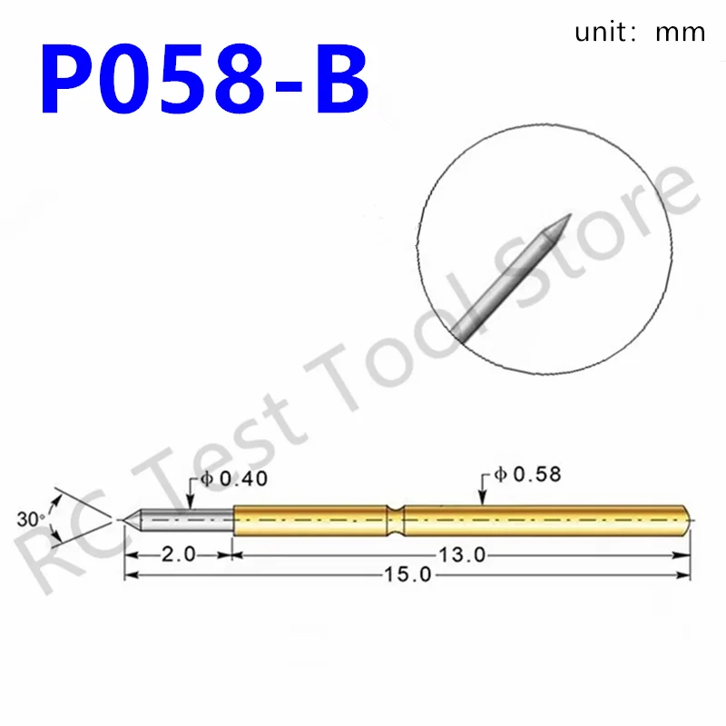 

20/100PCS P058-B Gold-Plated Probe Durable Metal Test Pin Test Probe Length 15mm Needle Seat Spring Test Probe P058-B1 Pogo Pin
