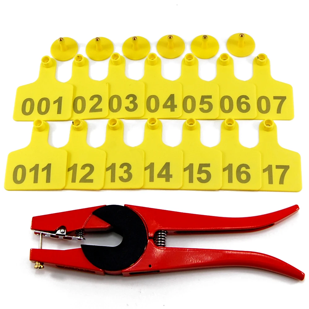 Yellow Пластиковый номер Ушная бирка для скота животные серьги этикетки козы для овец, скота коровы свиньи 100 шт. бирки и 1 шт. Ушные бирки аппликатор - Цвет: Yellow