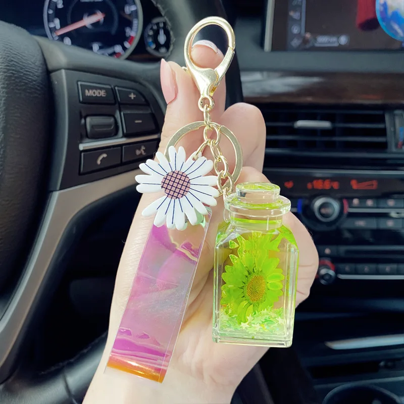 Японский Дейзи Желая бутылки брелок с жидкостью блеск зыбучие пески акриловое