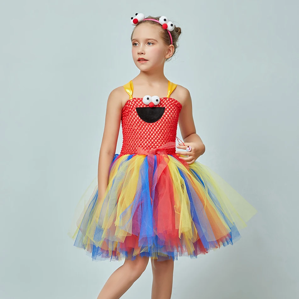 Платье для девочек красное с принтом Элмо платье пачка со шлейфом птиц