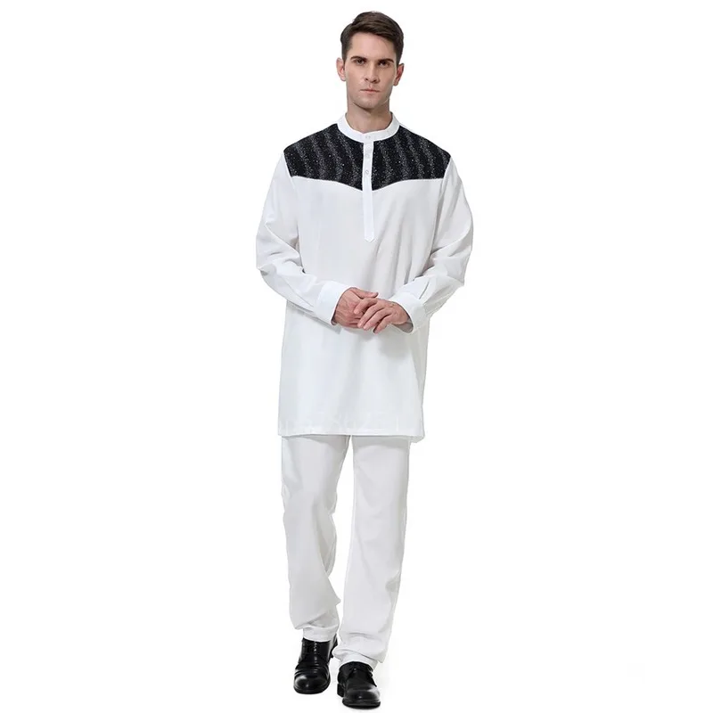 Мужские брюки Jubba Thobe мусульманская мода Женский кафтан с длинным рукавом топ