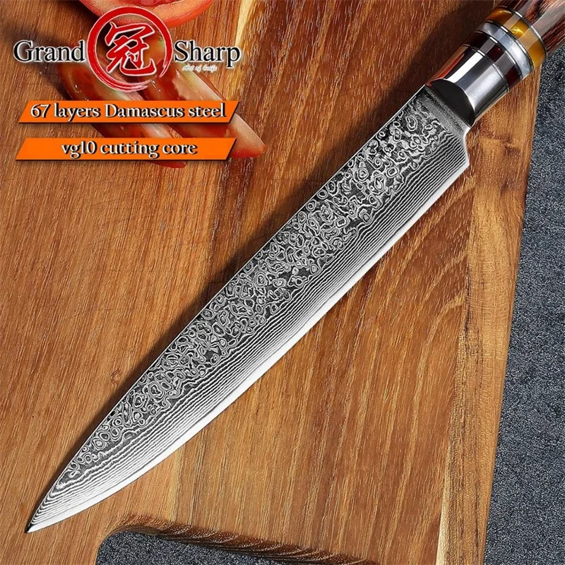 Нож шеф-повара GRANDSHARP Дамасские Ножи 8-дюймовый для нарезки 67-слойный японский