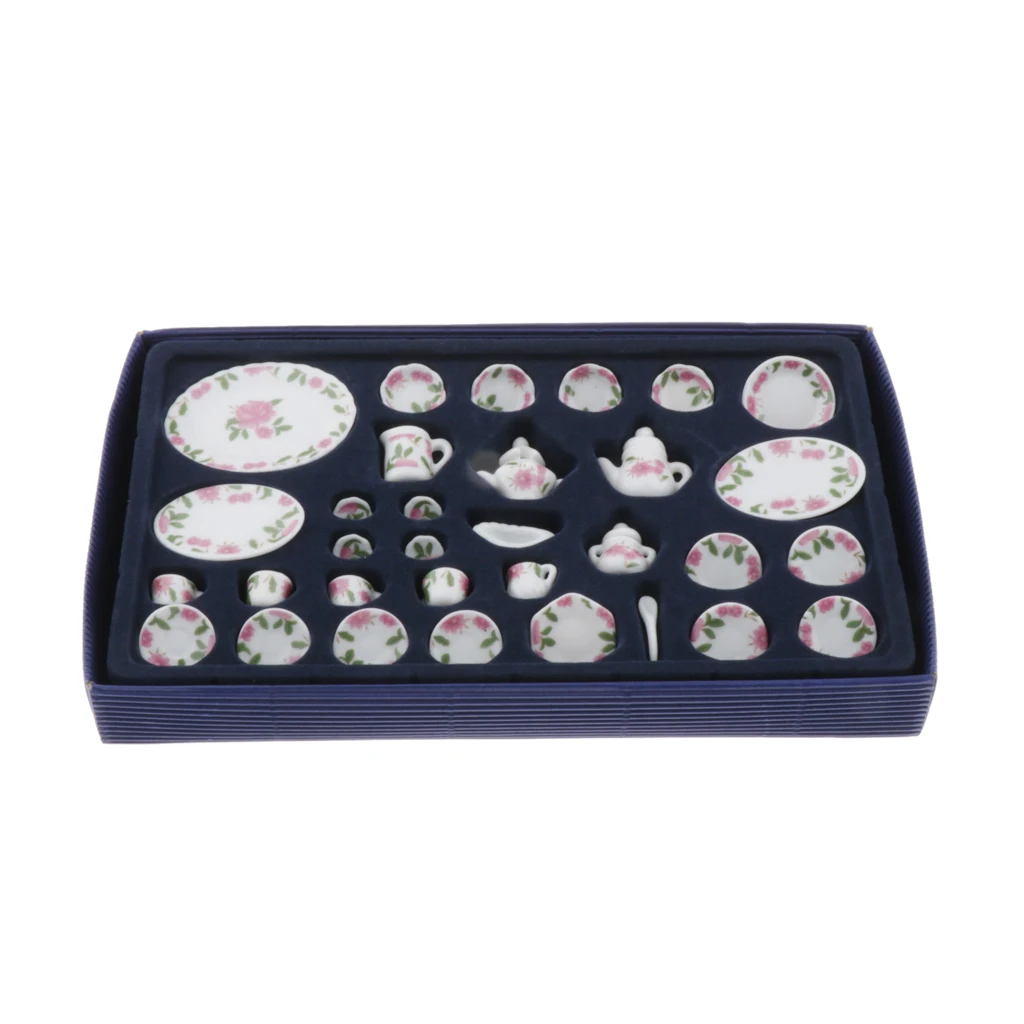 

27pcs/set 1/12 Scale Dollhouse Miniature Teacup Dish Pot Tableware Set Toy