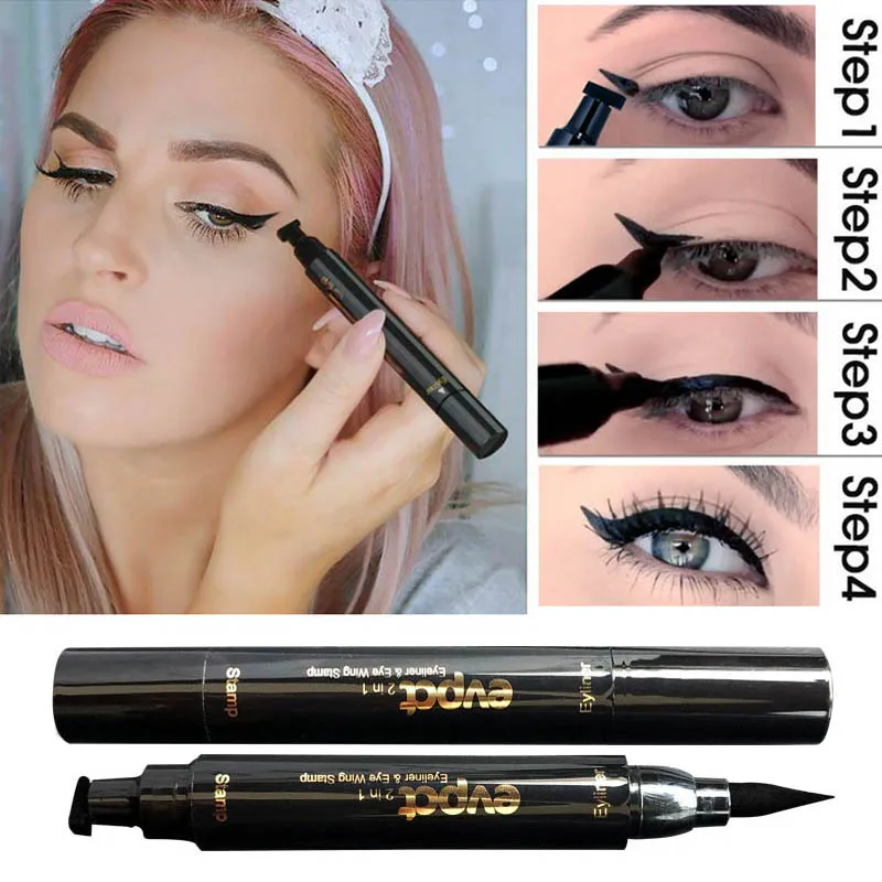

Double-headed Wing Seal Eyeliner Lasting Thick Black And Quick-dry With Ultra-fine Tip Soft Spongecreate Perfect Lines Hot TSLM1