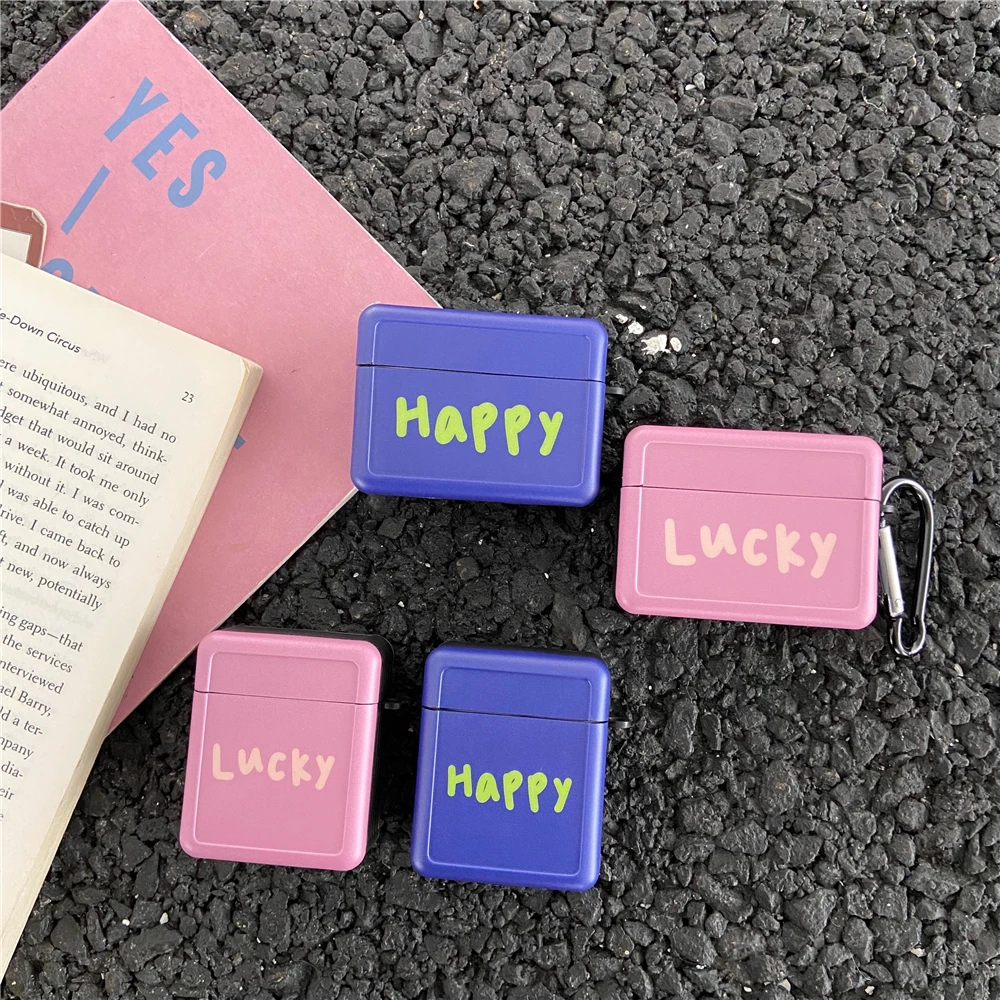 

Чехол для наушников Apple AirPods Pro, простой однотонный чехол с надписью HAPPY LUCKY, чехол для беспроводных наушников air pods 1, 2