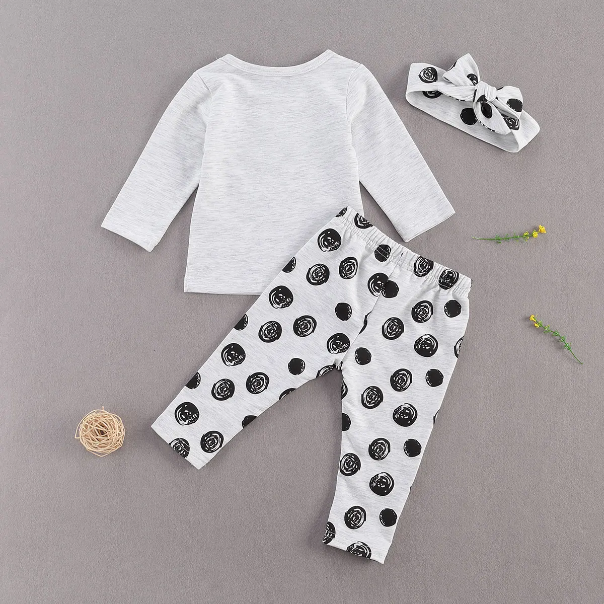 

Newborn Baby Boys Girls Clothes Sets Letter Print Long Sleeve Romper Tops Pants Headband Homewear 3pcs