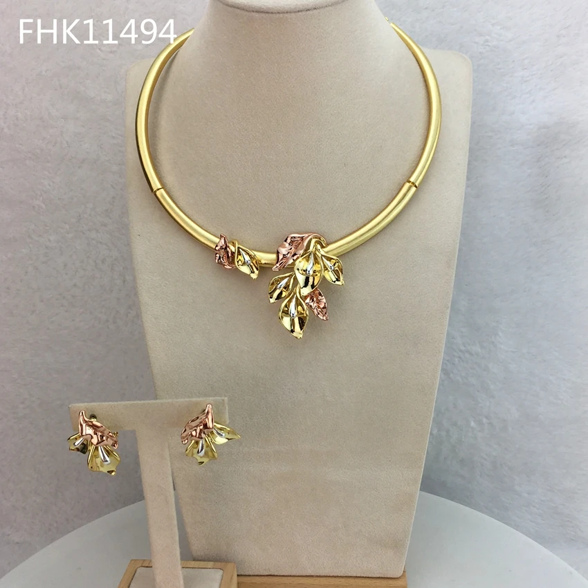 

Yuminglai FHK11494 dubai jewelry sets flower goldplate jewelry 2021 fashion gold plated jewelry sets for women