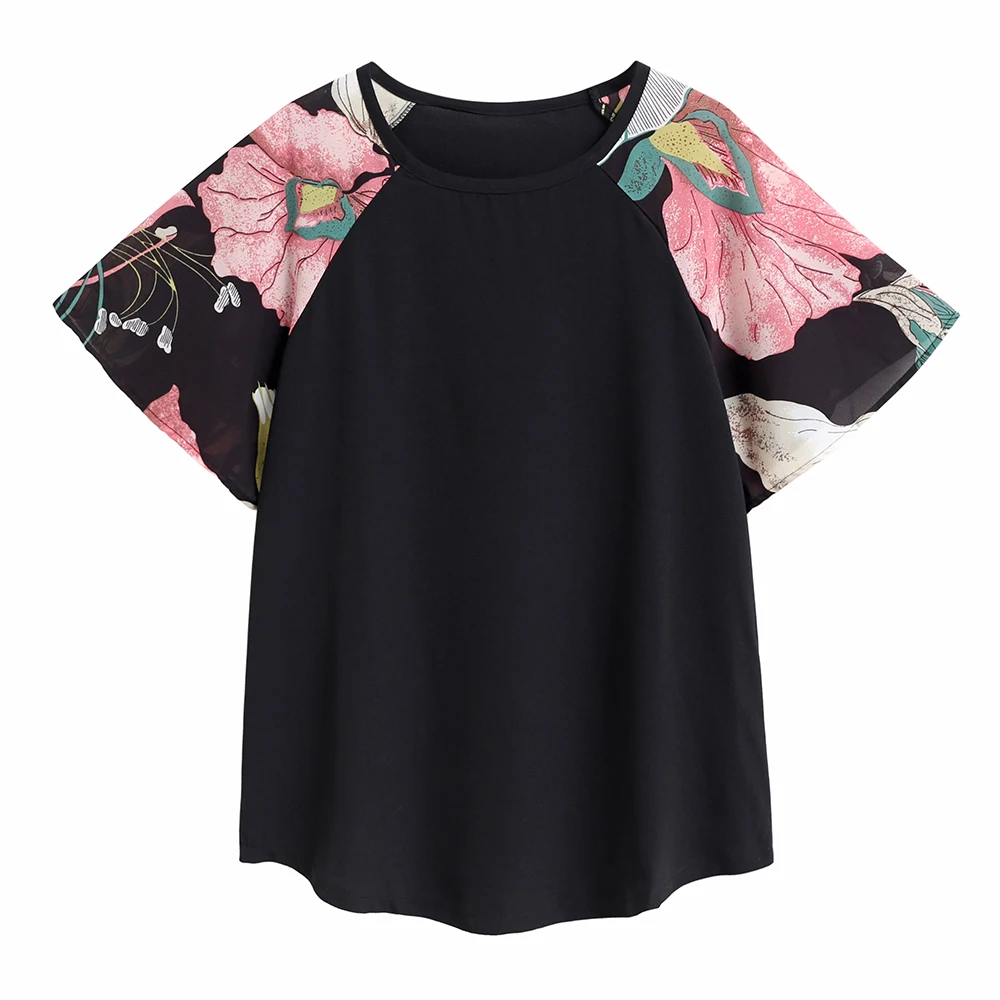 Black short sleeve Amtivaya черная футболка с длинным рукавом для женщин цветочный принт круглый вырез размера плюс Топ 5XL уличная мода Дизайн Весна Новинка - Цвет: Black short sleeve