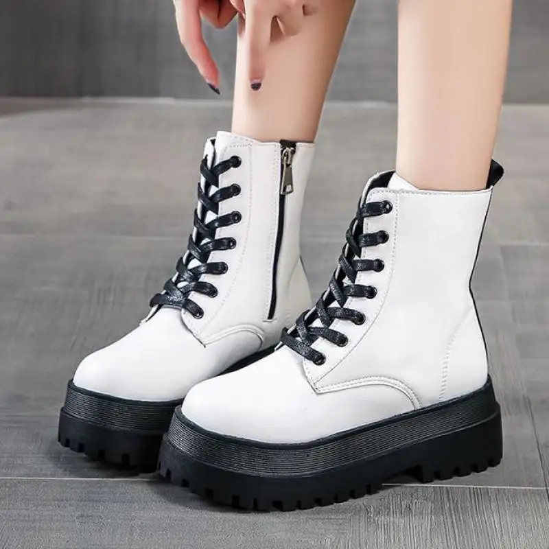 

Женские мотоциклетные ботинки с круглым носком, черные кожаные ботинки челси на молнии, осень 2021