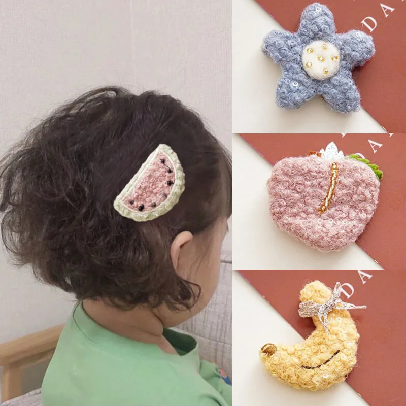 

Модные детские плюшевые заколки для волос, милые заколки для волос с фруктами для девочек, детские заколки, Корейская заколка для волос, гол...