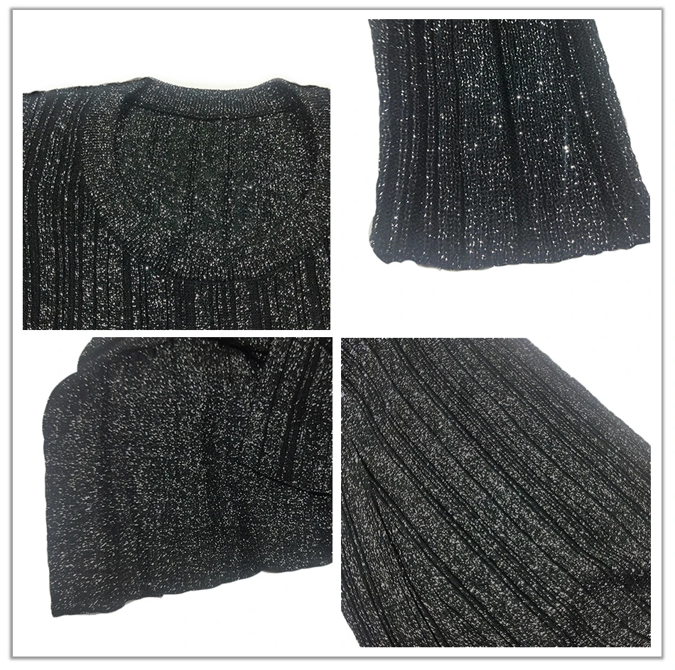 Женское платье с блестками BAHTLEE Серебряное длинными рукавами и круглым вырезом