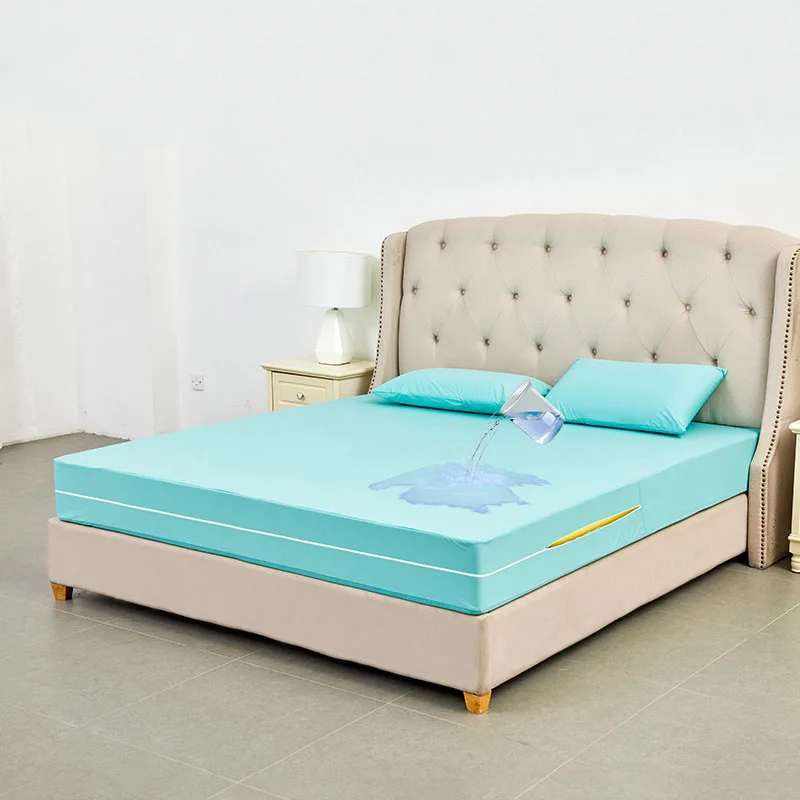 

New 100% Waterproof Solid Bed Fitted Sheet Nordic Adjustable Mattress Covers Four Corners Size Elastic With Multi Elderly Band