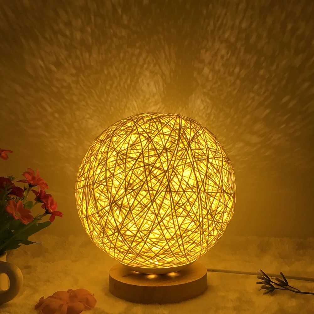 LED Night Light 3D Print Moon Lamp USB Rechargeable 3D Light Moon Lamp Rattan Weaving Table Lamp Home Decoration Kid Gift