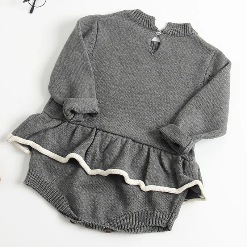 

Autumn Winter Baby Clothes Toddler Knit Bodysuit Ruffle Sleeve Infant Baby Girls Outfit Triangle Climbing Sweater One-piece
