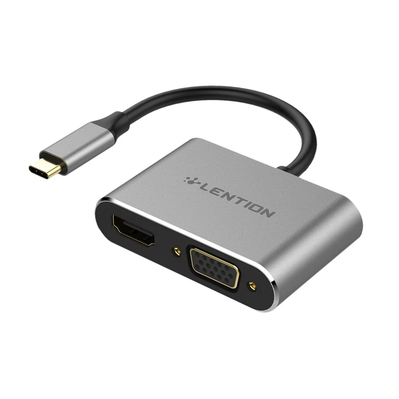 

LENTION C51 USB C to HDMI-Compatible & VGA Adapter,Up to 4K/30Hz Digital AV HDMI-Compatible Latop Type C Adapter