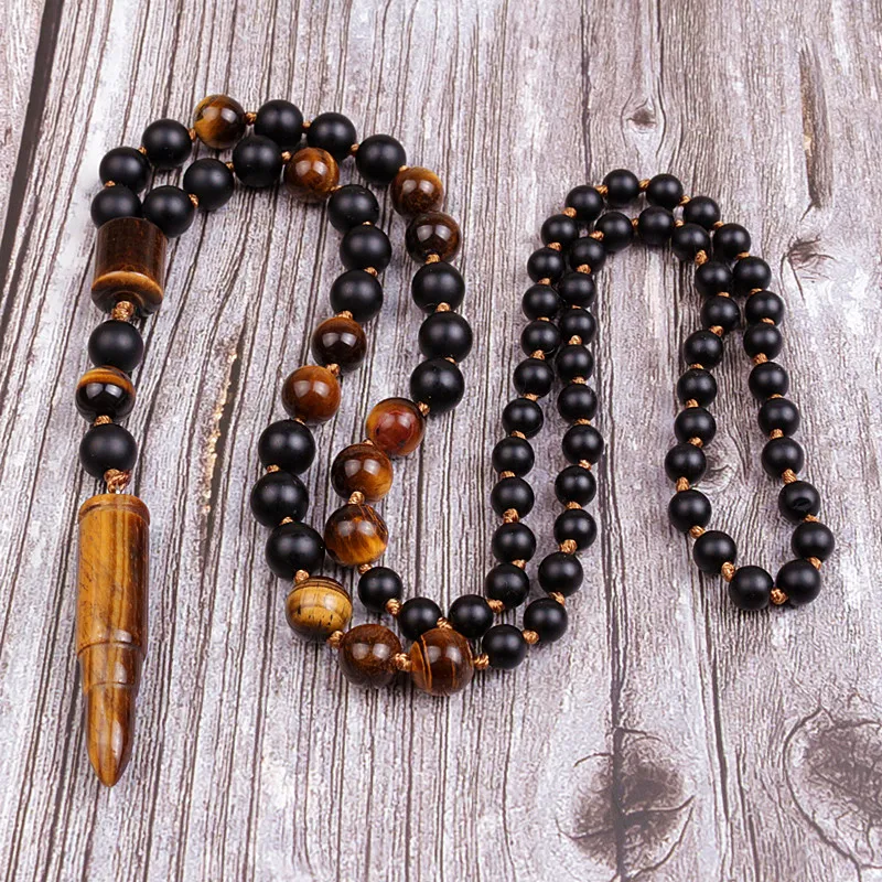 Натуральный камень из бисера и тигровый глаз пуля кулон ожерелье в этническом