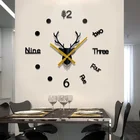 Настенные часы HOOQICT 3D сделай сам, современный дизайн, большие часы с оленем, домашний декор, эстетический декор комнаты, часы на стену с цифрами
