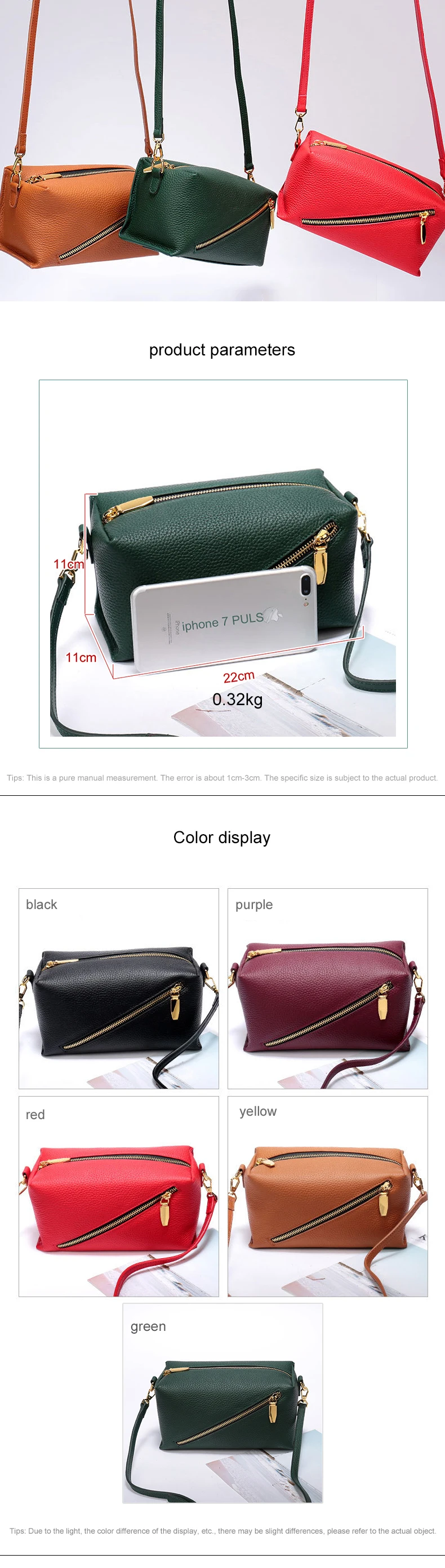 Brand crossbody bags for women Fashion Small Square Bag Genuine Leather bags women Zipper shoulder messenger bag sac main femme