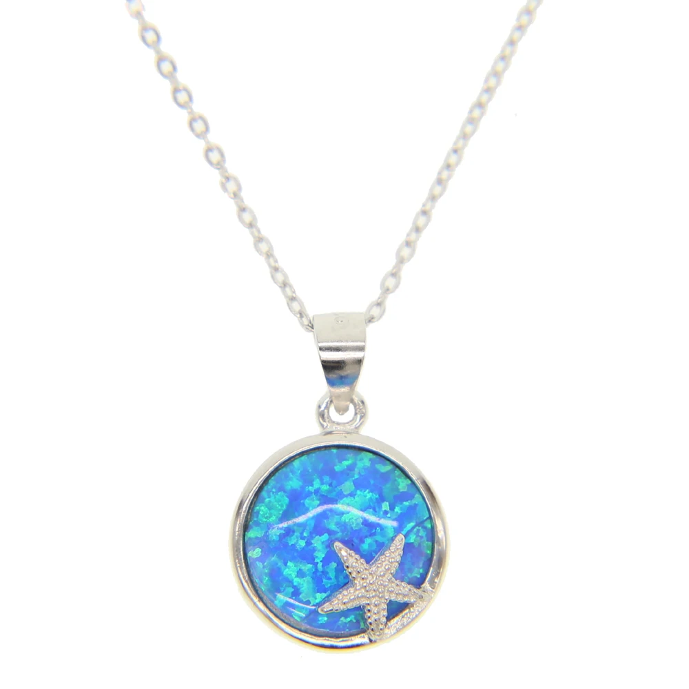 Latest summer beach sea star necklace pendant 100% 925 sterling silver fine jewelry blue fire opal Gem | Украшения и аксессуары