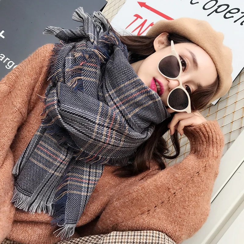 USPOP 2019 женский зимний шарф утолщенные клетчатые шарфы большая шаль с кисточками