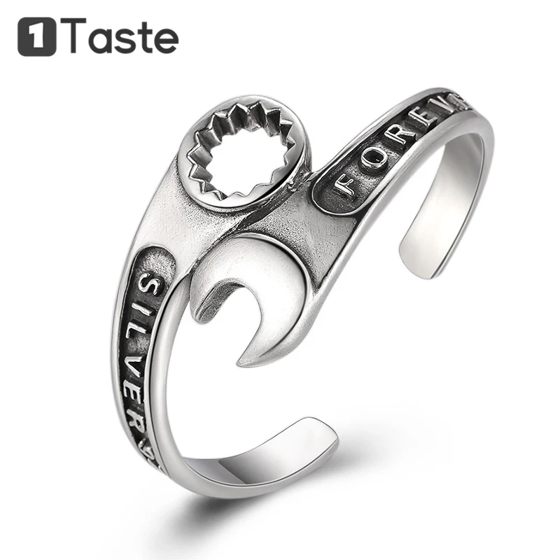 

ONE TASTE 925 Sterling Thai Silver Men's Bangle Handcraft Unique Wrench Tools Bracelet Bangles Fine Jewelry Hiphop Trendy Gift