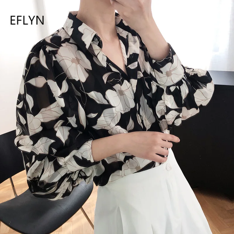 

Летняя шифоновая рубашка для женщин, новинка 2021, корейские Ретро Солнцезащитные топы, прозрачная пляжная блузка с цветочным принтом для отп...