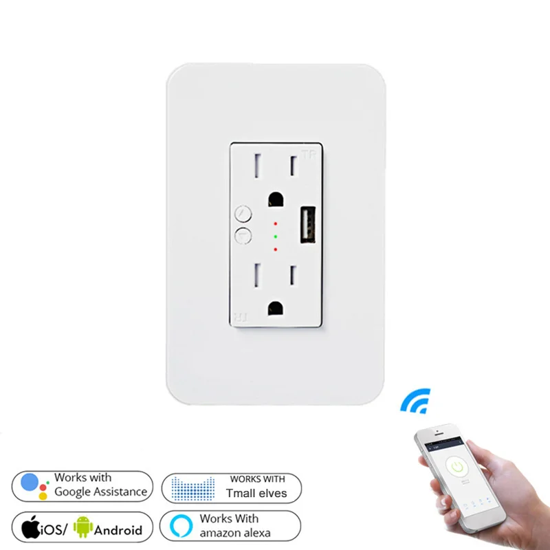 Умная настенная розетка с USB 2 разъем розеток работать Alexa Google Home гнездо не