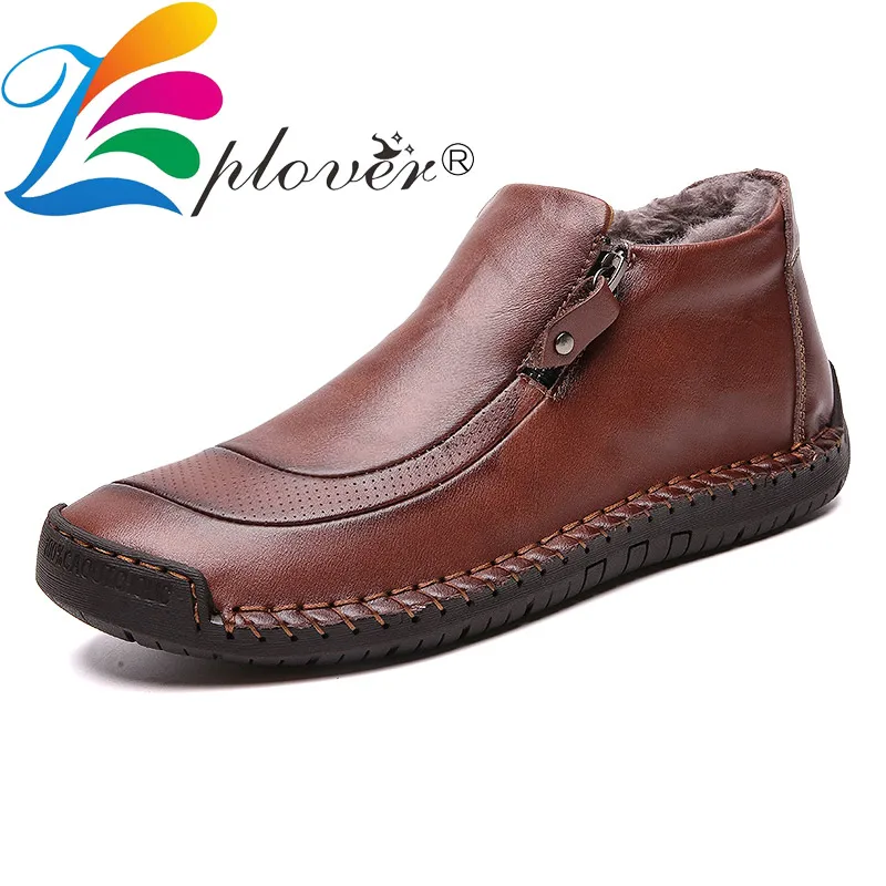 Мужская обувь ручной работы из спилка теплые плюшевые мокасины на низком каблуке