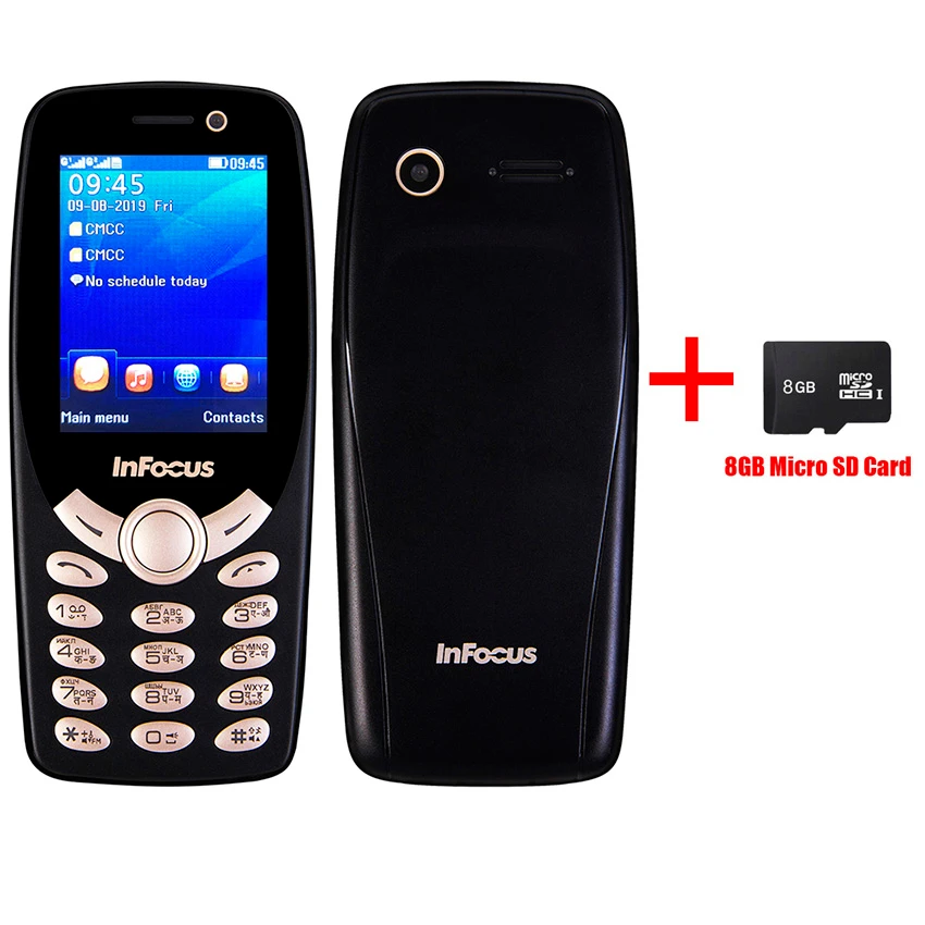 Black Add 8GB card InFocus IF9012 русская клавиатура мобильный телефон 2,4 дюймов gsm 1800 мАч кнопочный дешевый разблокированный двойной sim фонарик мобильный телефон - Color: Black Add 8GB card