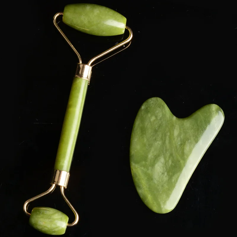 2 шт. массажные Двойные головки для лица Нефритовый ролик шеи натуральный камень