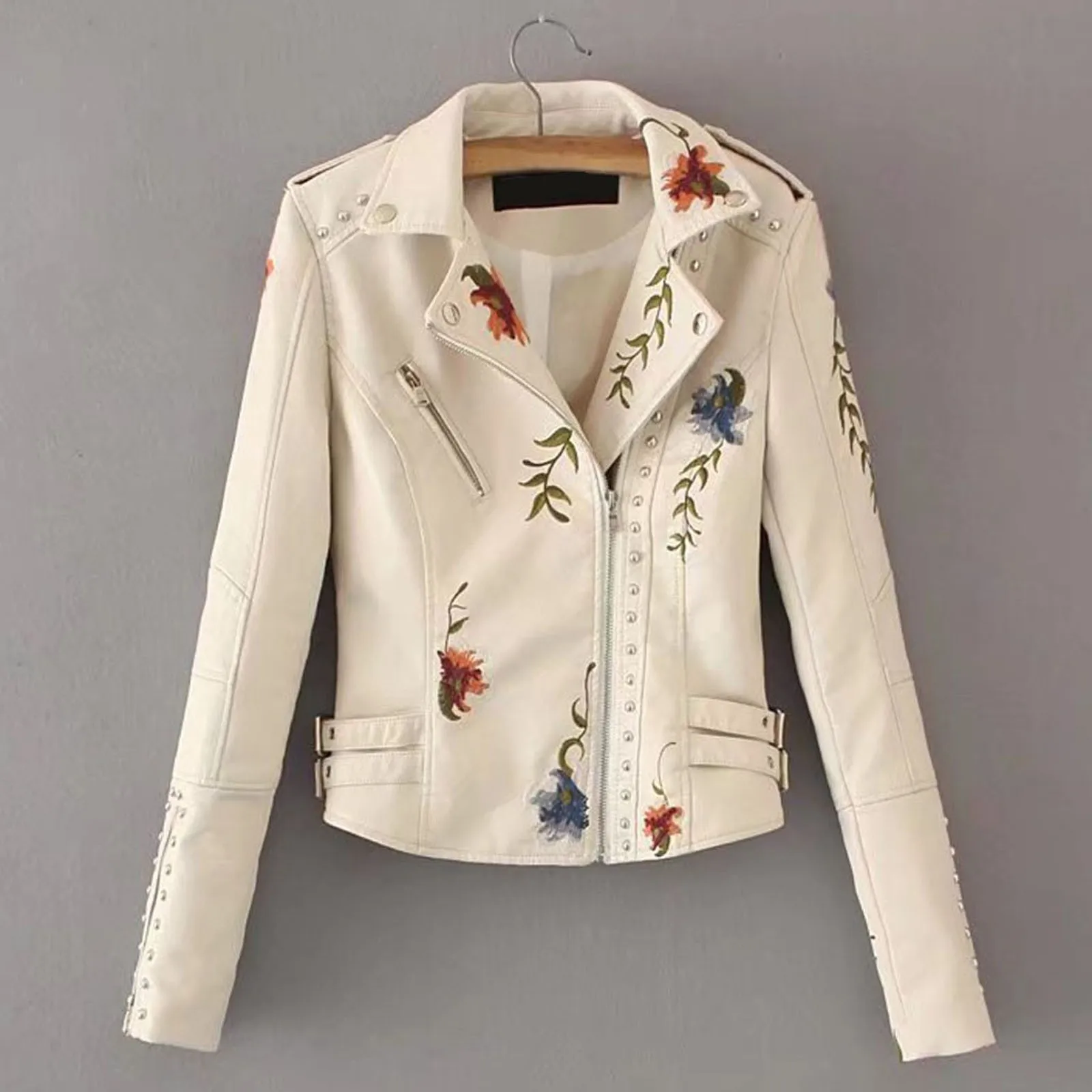 

Autumn Women Jacket Lapel Printed Autumn Faux Leather Motor Jacket Coat Loose Zip Motorcycle Short Punk Cropped Tops #40