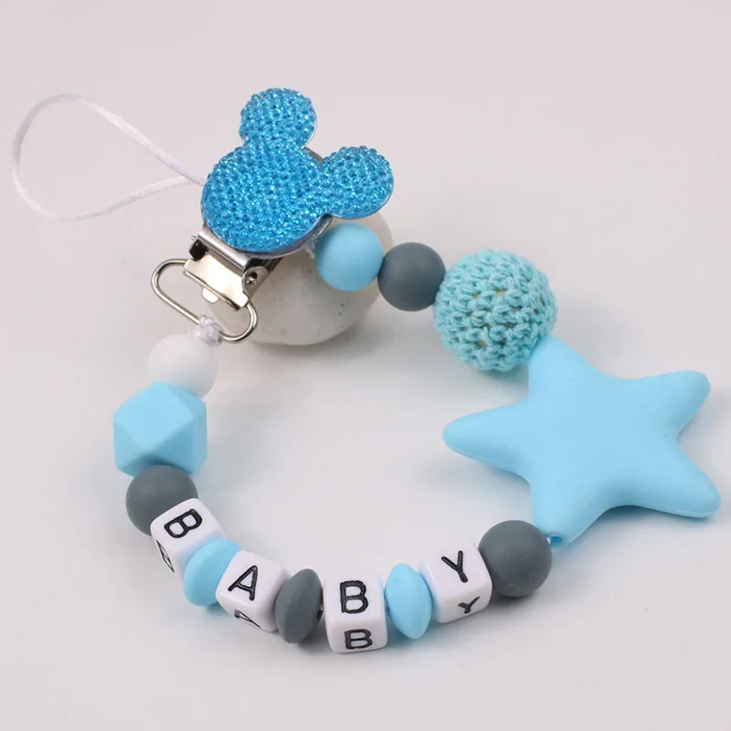 

Personalize Name Mouse Head Dummy Clip Pacifier Clips Baby Silicone Pacifier Holder Chain Baby Attache Sucette Gift