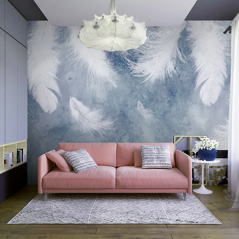 3D обои в стиле Ins с розовыми перьями скандинавском для спальни салона красоты