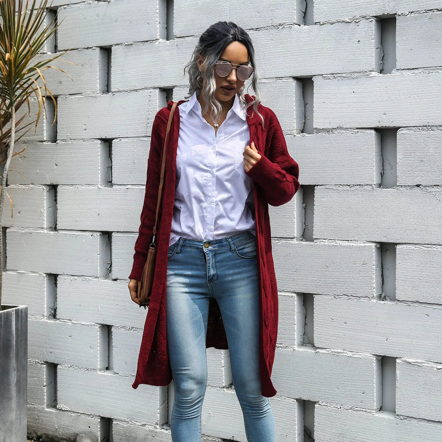 

Women Long Cardigan Autumn Winter New Fashion Casual Long Style Hooded Sweater Loose Knitted Solid Twist Coat Cardigan