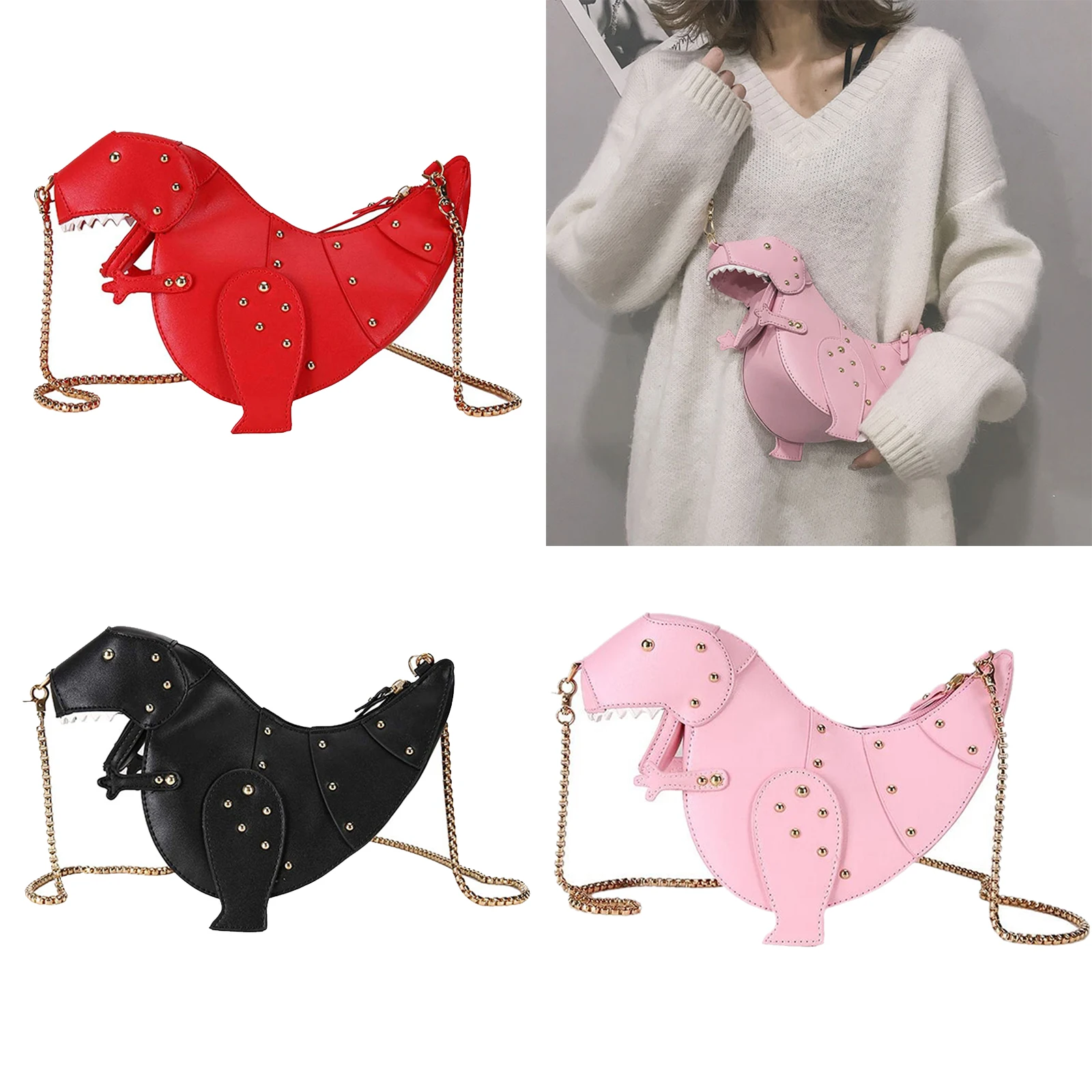 

Lovely Shoulder Bag Fashion PU Leather Rivet Chic Chain Purse Crossbody Purse Messenger Bag Handbag Clutch Bag for Girls Gift