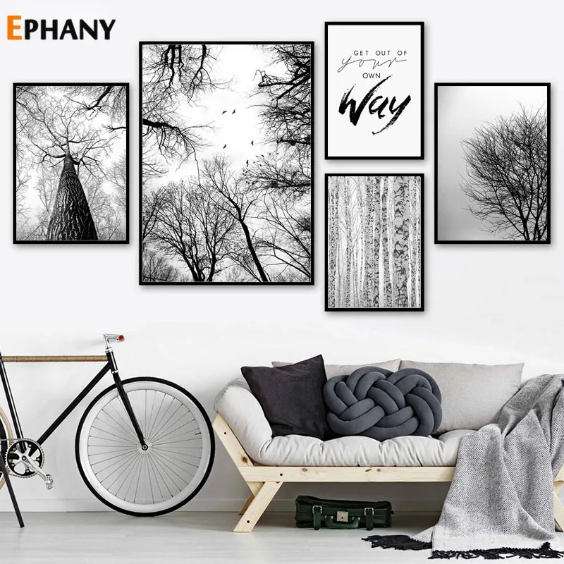 

Black White Winter Tree Canvas Posters and Prints Minimalist Forest Landscape Painting Wall Art Decorative Picture Home Decor