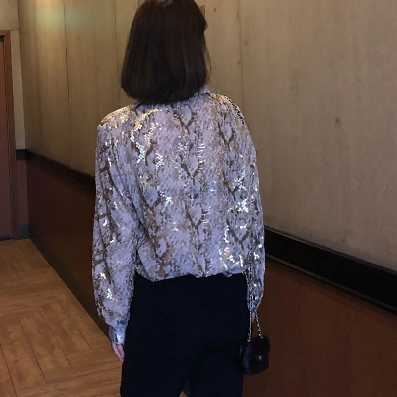 Женская винтажная рубашка Sungtin летний топ с принтом змеиной кожи отложным