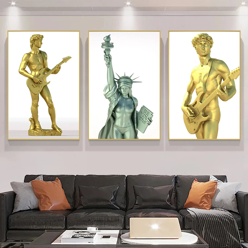 

Художественная Картина на холсте с изображением голого Давида, гитары и свободы, художественный плакат, печать на стене, картина для гостин...