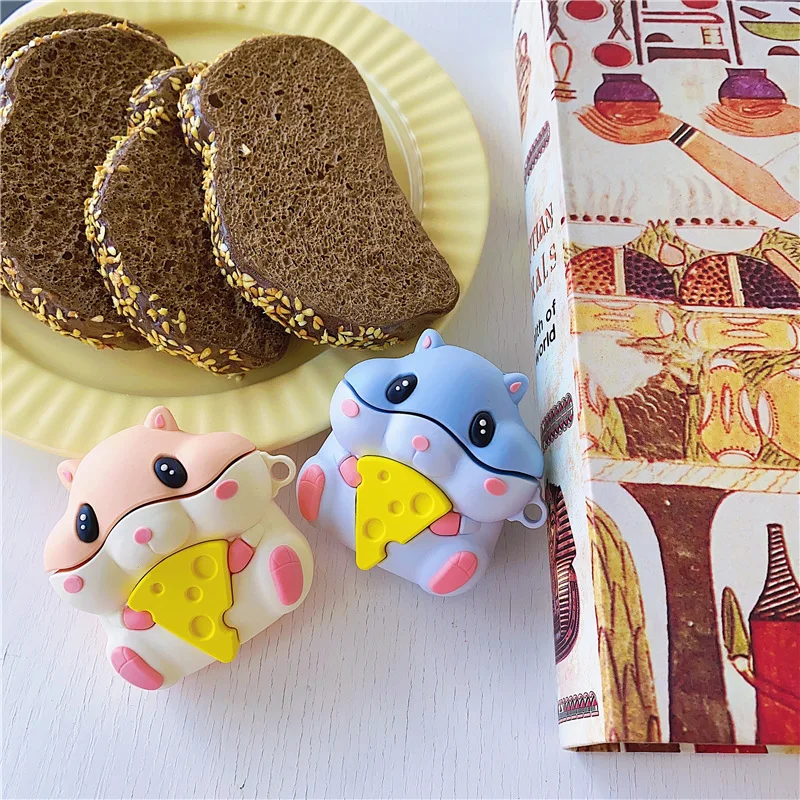

3D Cute Cartoon Cheese Hamster Headphone Case For Airpods 1 2 3 Bluetooth Protective Cover Silicone For Earpods Case with Hookl