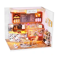 miniature dollhouse furniture wood creative bakery coffee shop building kits