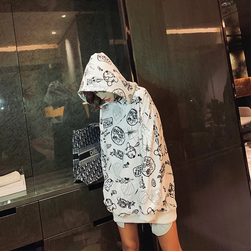 2019 осенние толстовки с капюшоном рисунком из мультфильма Модный пуловер для