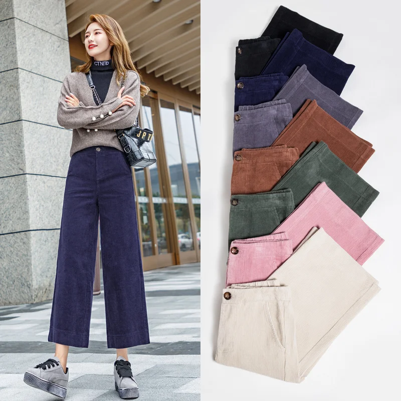 Женские вельветовые брюки 2019 осень зима новые модные женские теплые широкие
