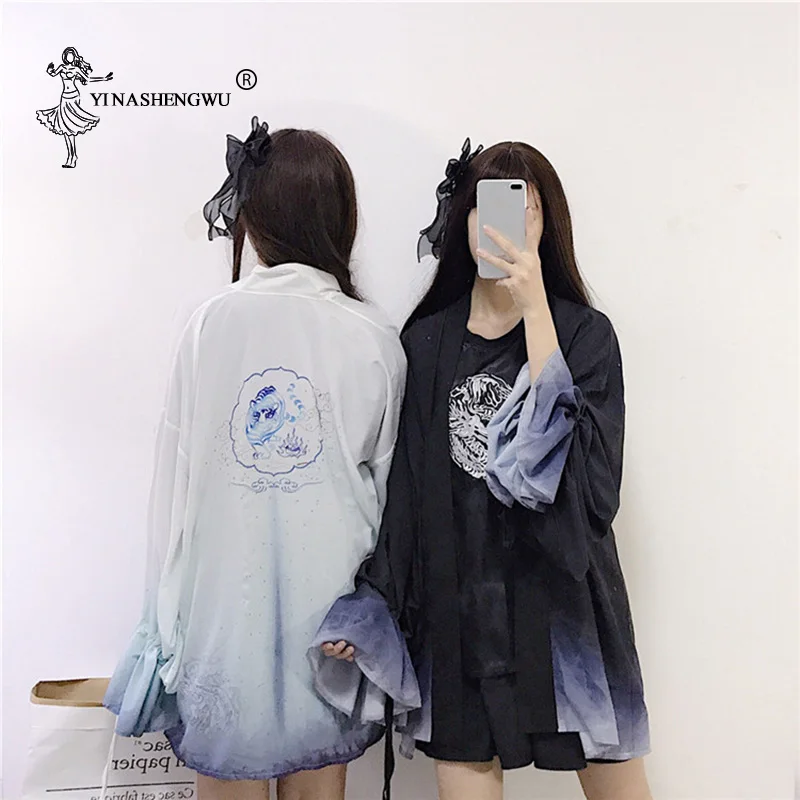 

Yukata Women Long Sleeve Kimonos Print Cardigan Kimono Sun Protection Clothing Women Cosplay Costume Asia Japanese Traditional