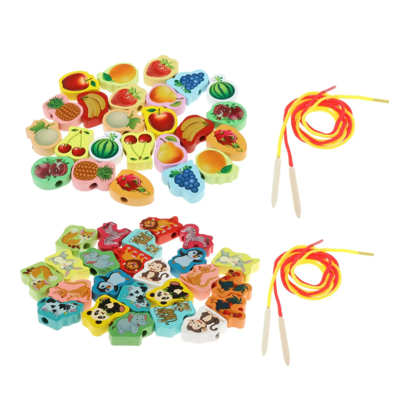 

24 PCS Wooden Lacing Threading String Beads Educational Toys for Kids Baby